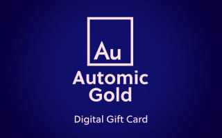 A dark blue background with white lettering that says Automic Gold Digital Gift Card under the Automic Gold logo