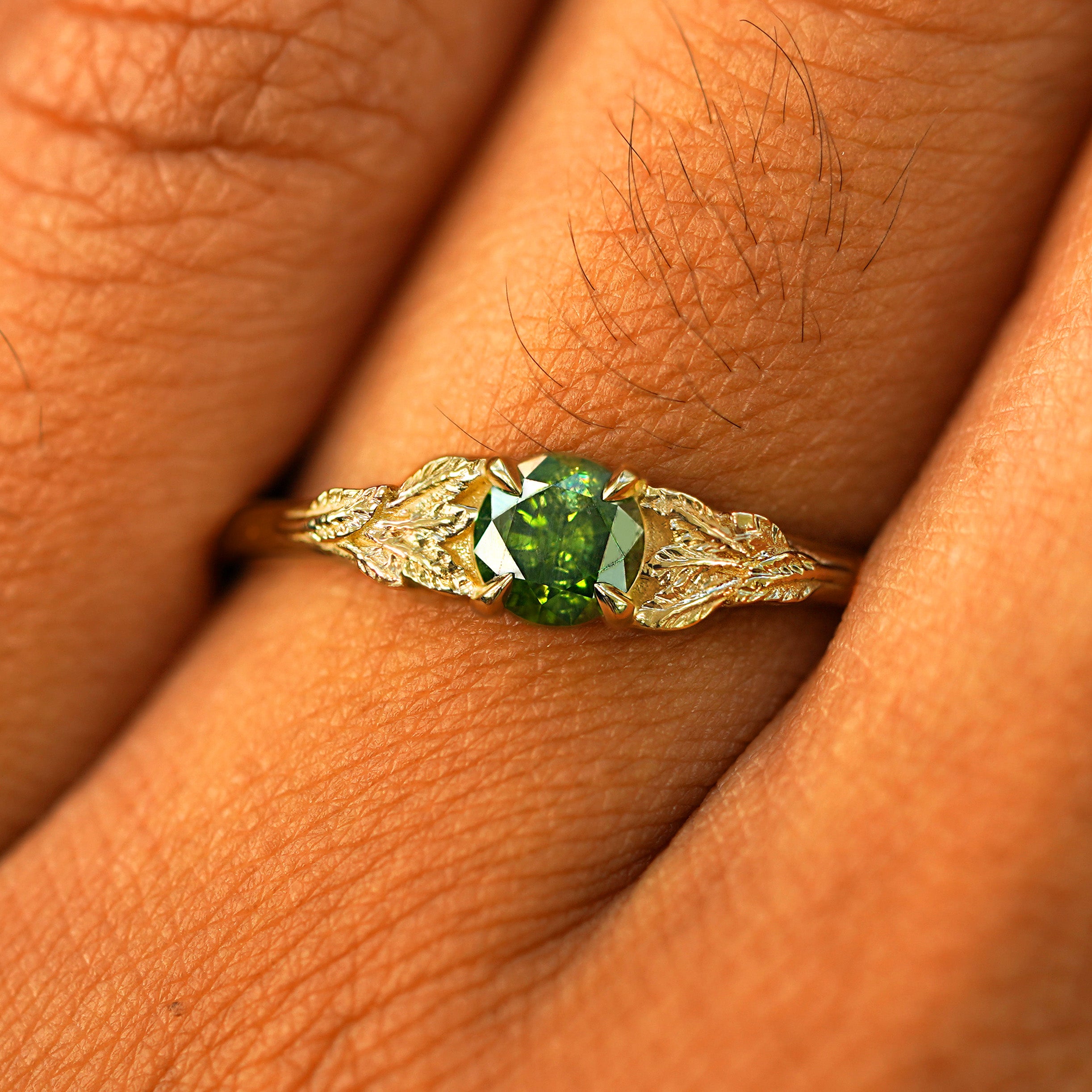Automic Gold Green Diamond Leaves Ring Sustainable Fine Jewelry