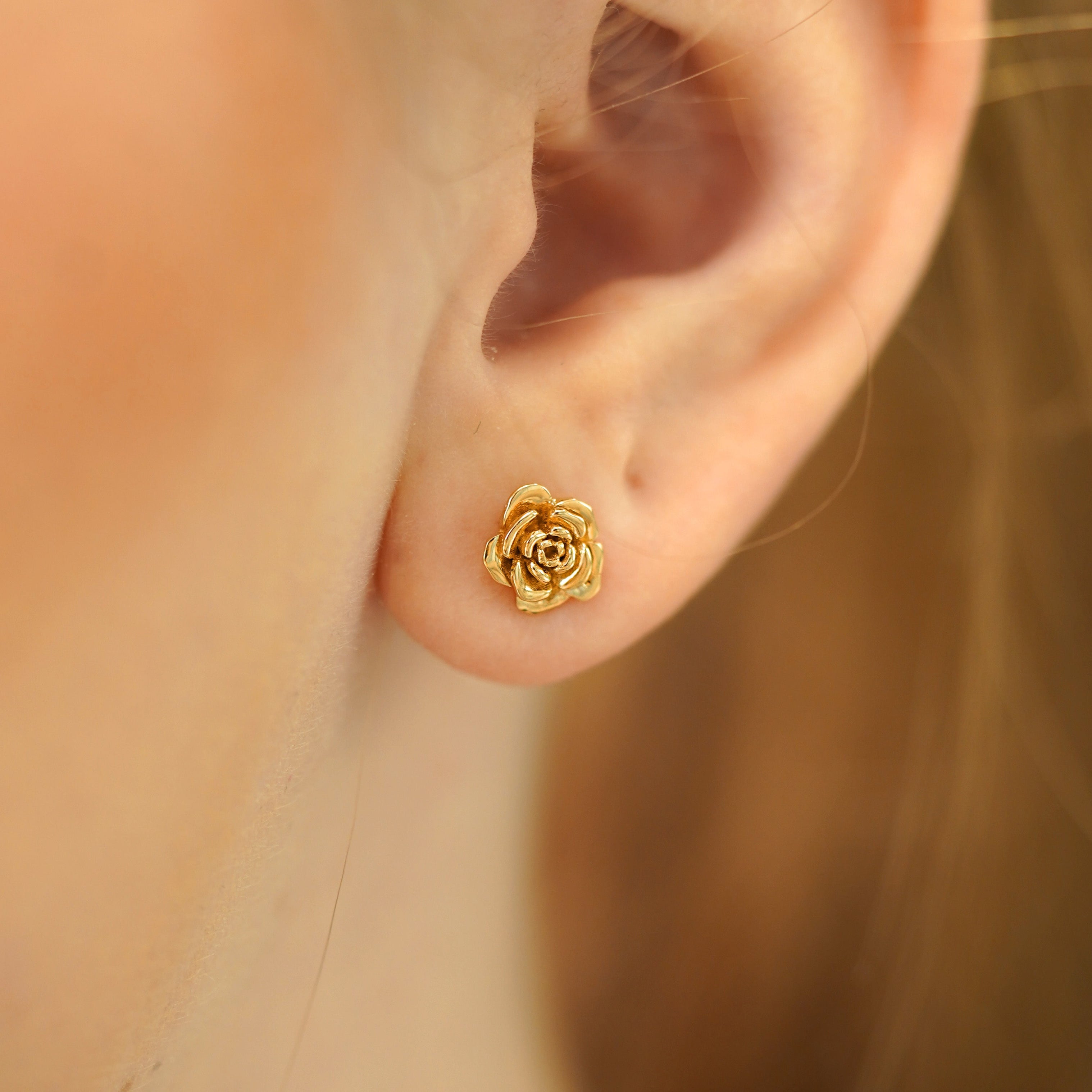 Rose Design Gold Earrings Automic Gold Rose Earring Minimalist