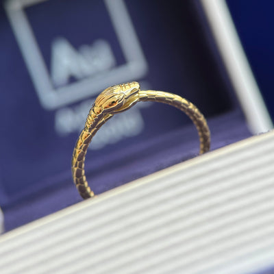 18k Yellow Gold Ouroboros Snake Custom Ring, Size 7