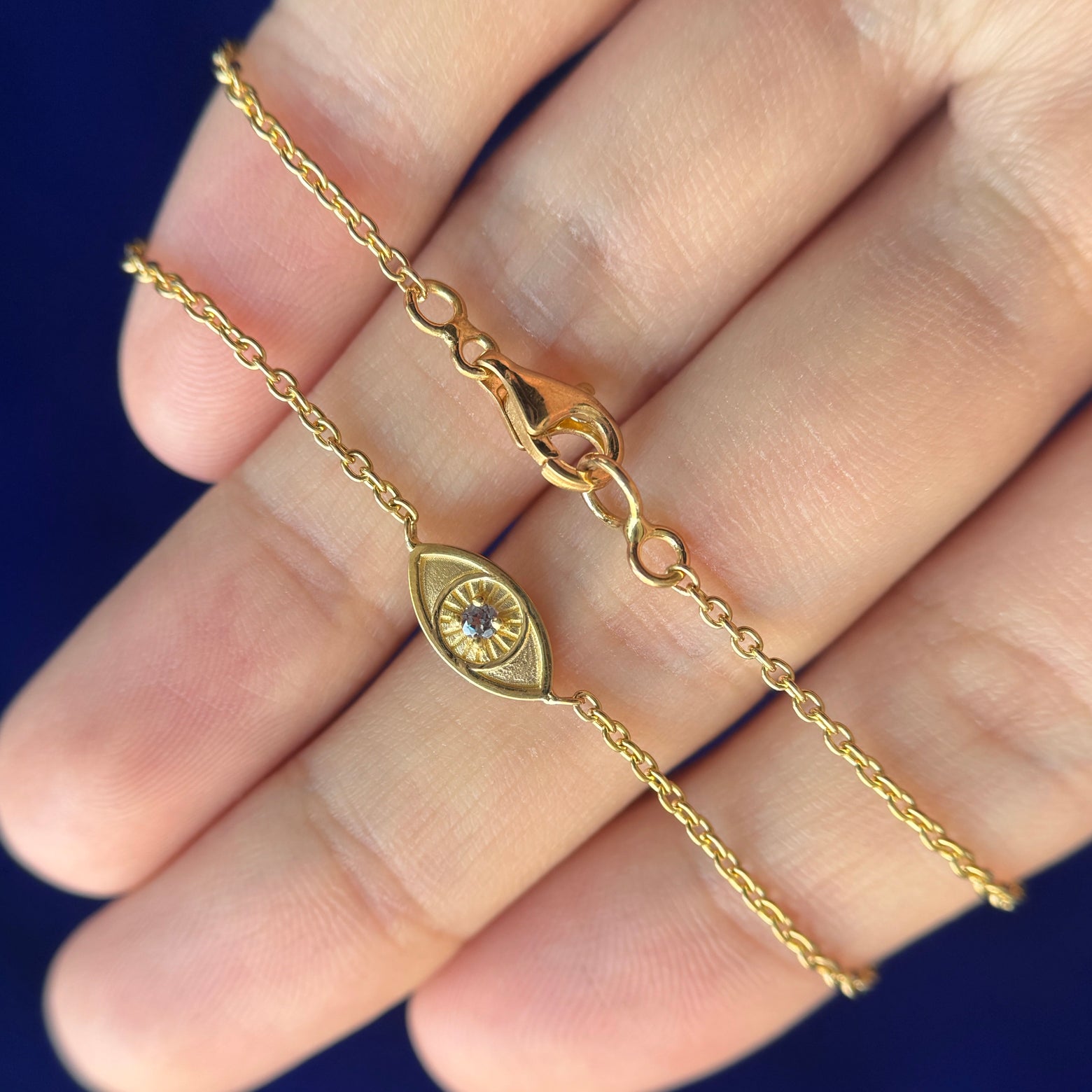 22k Yellow Gold with Lab Alexandrite Evil Eye on 1.3mm Cable Chain Custom Necklace