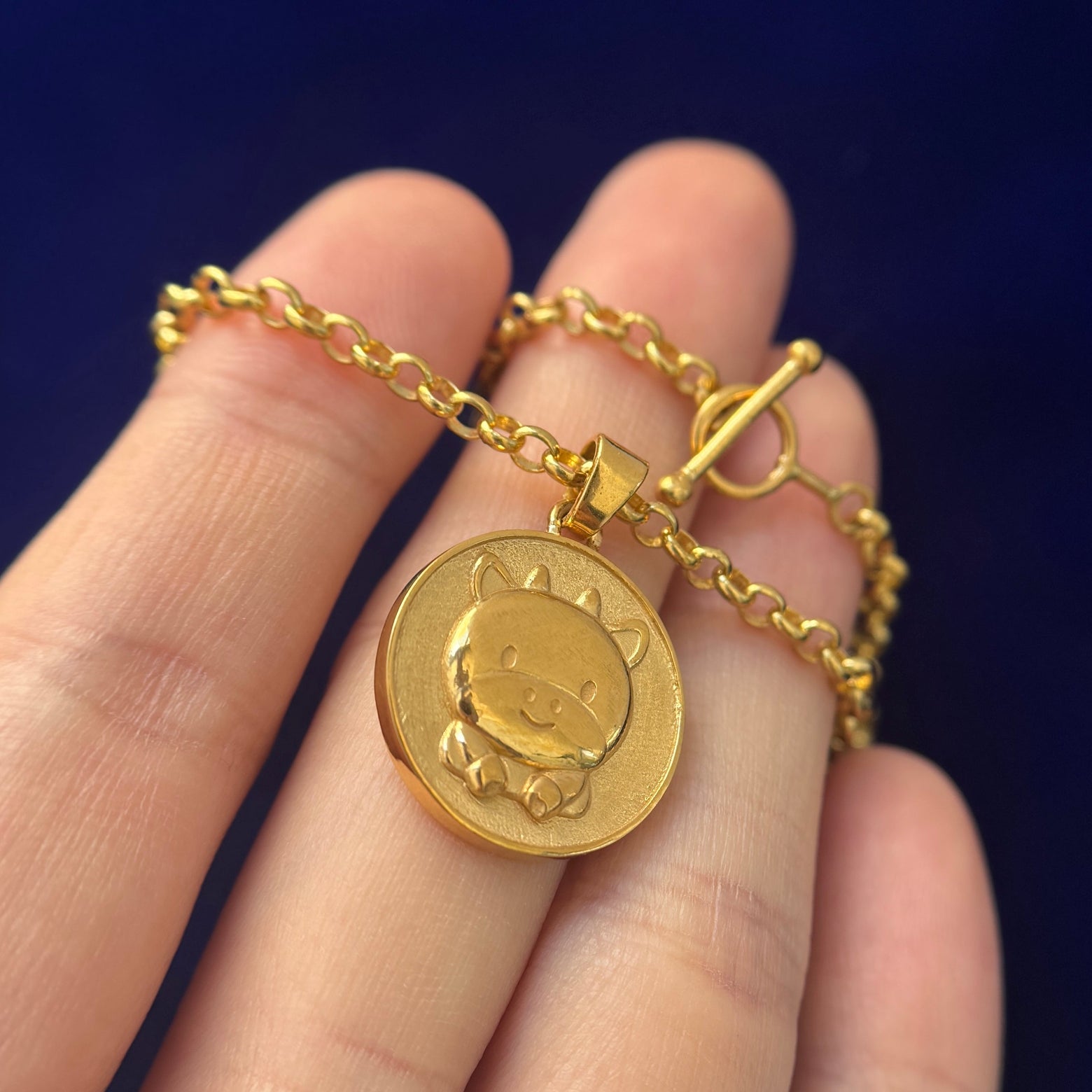 24k Gold 20mm Cow Disk Pendant on 3mm 20" Rolo Custom Chain ~23 grams Custom Necklace