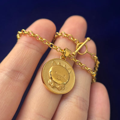 24k Gold 20mm Cow Disk Pendant on 3mm 20" Rolo Custom Chain ~23 grams Custom Necklace