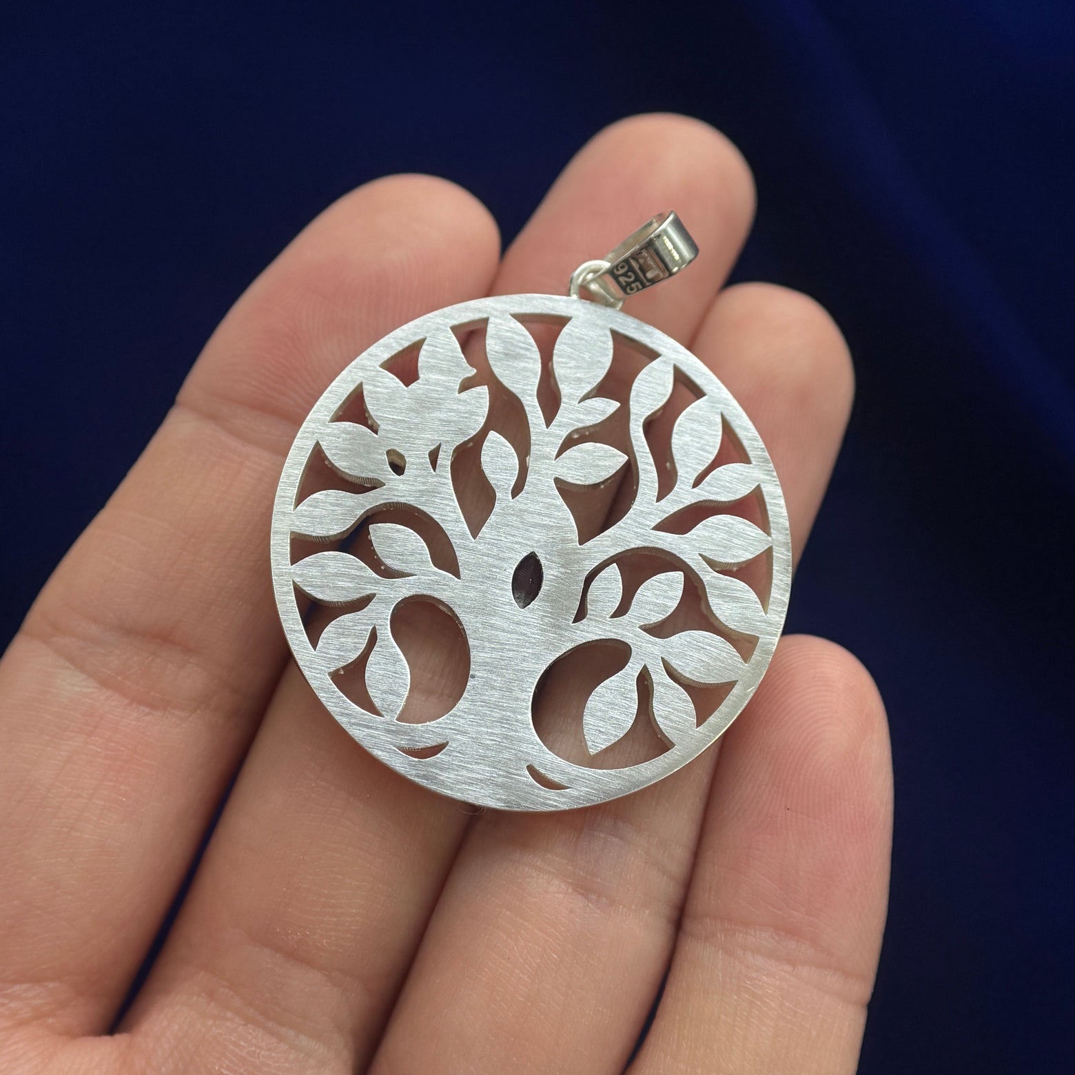 925 Sterling Silver and 8x4mm Marquise Lab Alexandrite on 35mm Open Work Mulberry Tree Custom Circle Pendant