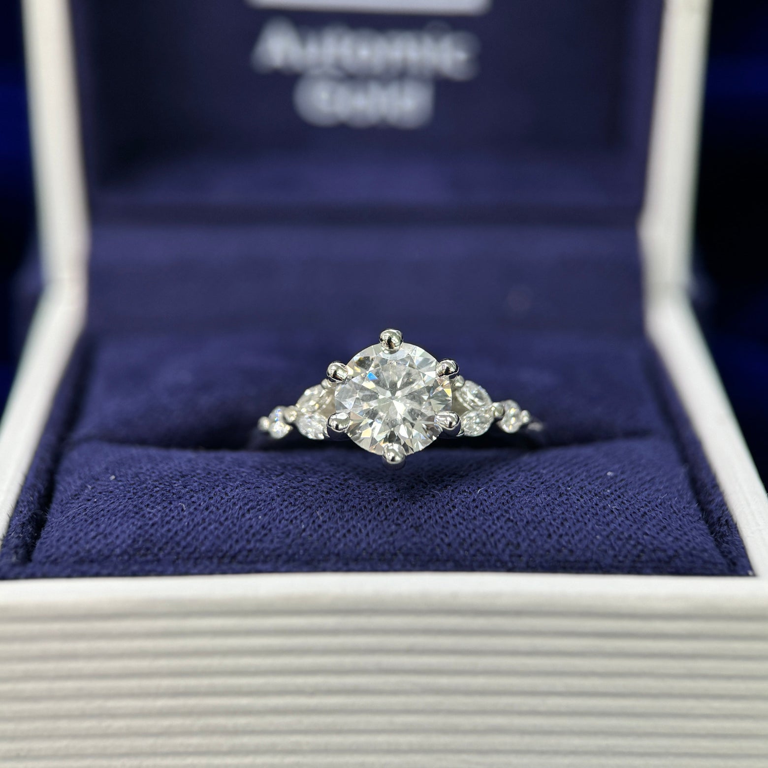 950 Platinum & 1.50ct D/VVS Round Lab Diamond with 4pc 3x1.5mm Marquise and 2pc 2mm Round Lab Diamonds Custom Engagement Ring