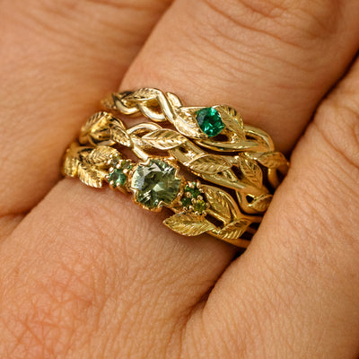 Green Sapphires Leaves and Vines Ring