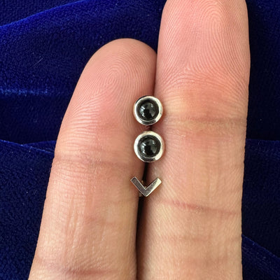 14k White Gold Bezel Set 4mm Onyx on 6mm Post and 5mm Wide Chevron on 6mm Post Custom Flatback Piercings