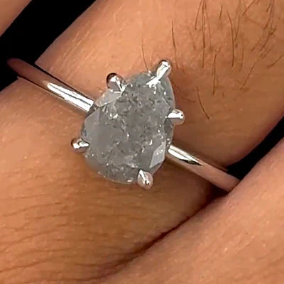 950 Platinum Claw Prongs Pear Salt and Pepper Diamond Solitaire Custom Engagement Ring