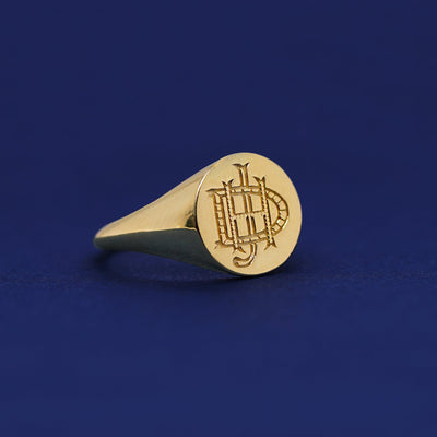 14k Yellow Gold Initials Custom Signet Ring