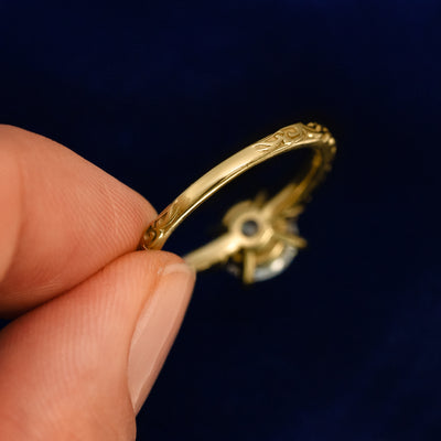 Back view of a solid 14k gold of Old Mine Cut Lab Diamond Filigree Ring 