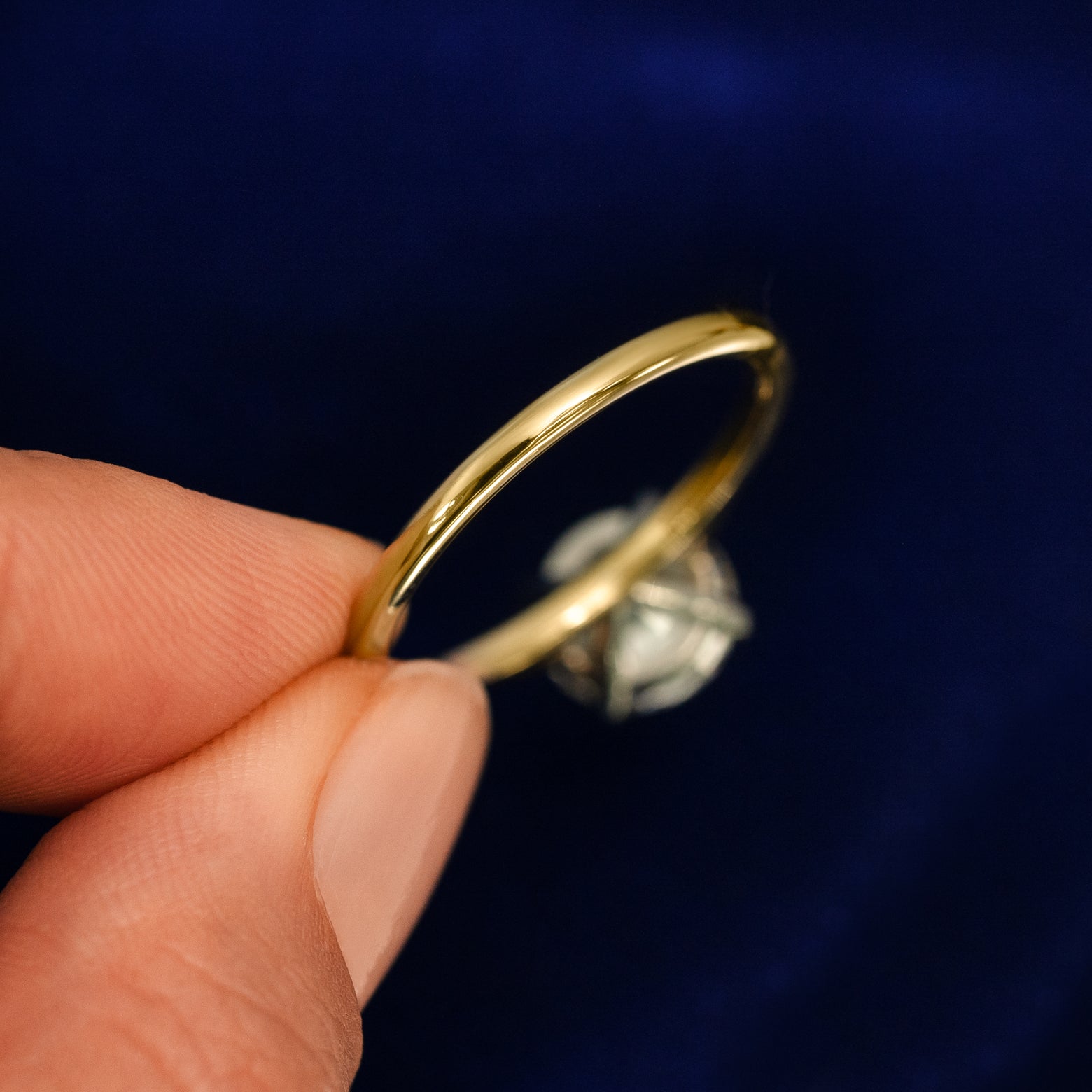 Back view of a solid 14k gold of Round Lab Diamond Cathedral Ring