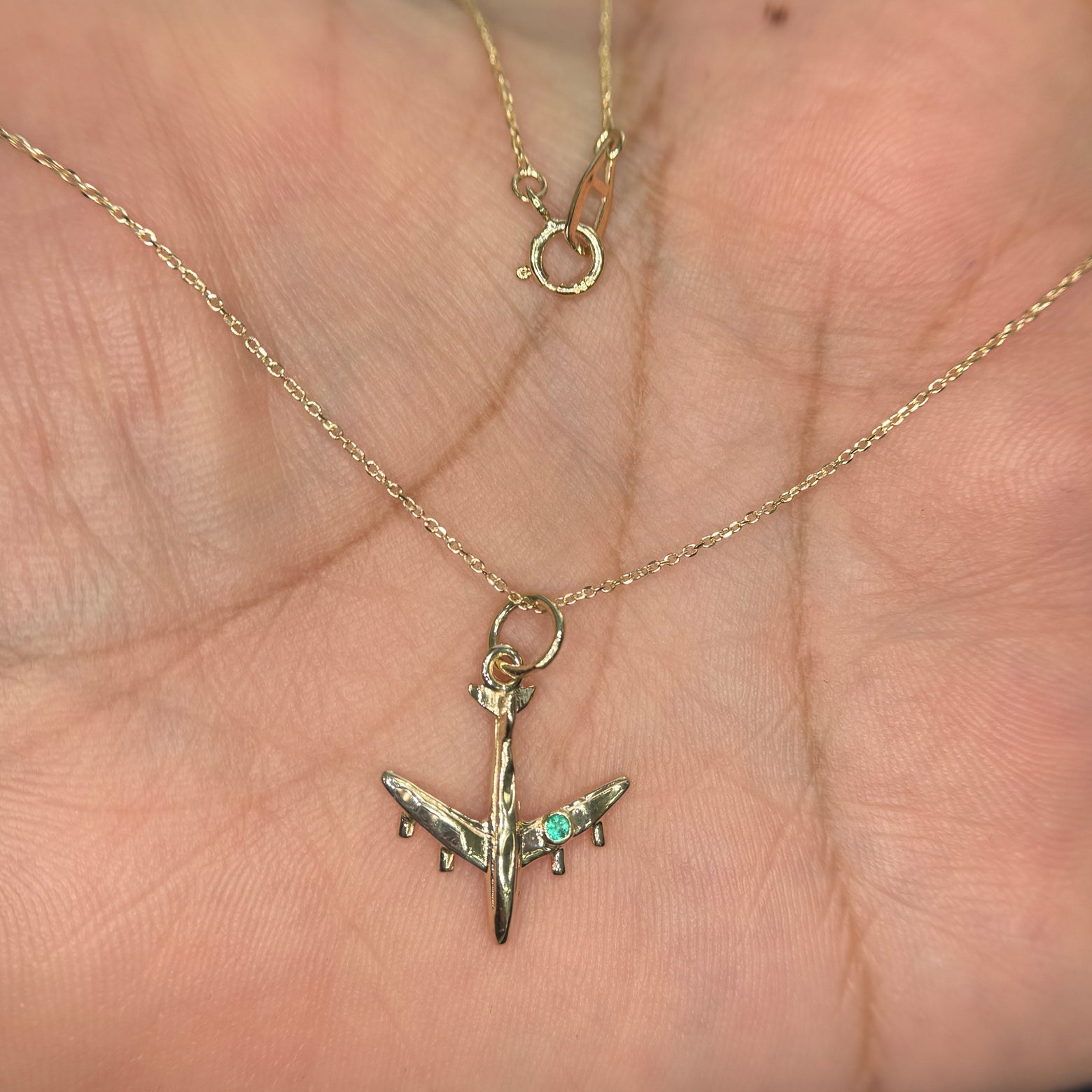 14k Yellow Gold Custom Airplane Charm, 1 gram and Cable Chain, 14k Yellow Gold, 18 inch