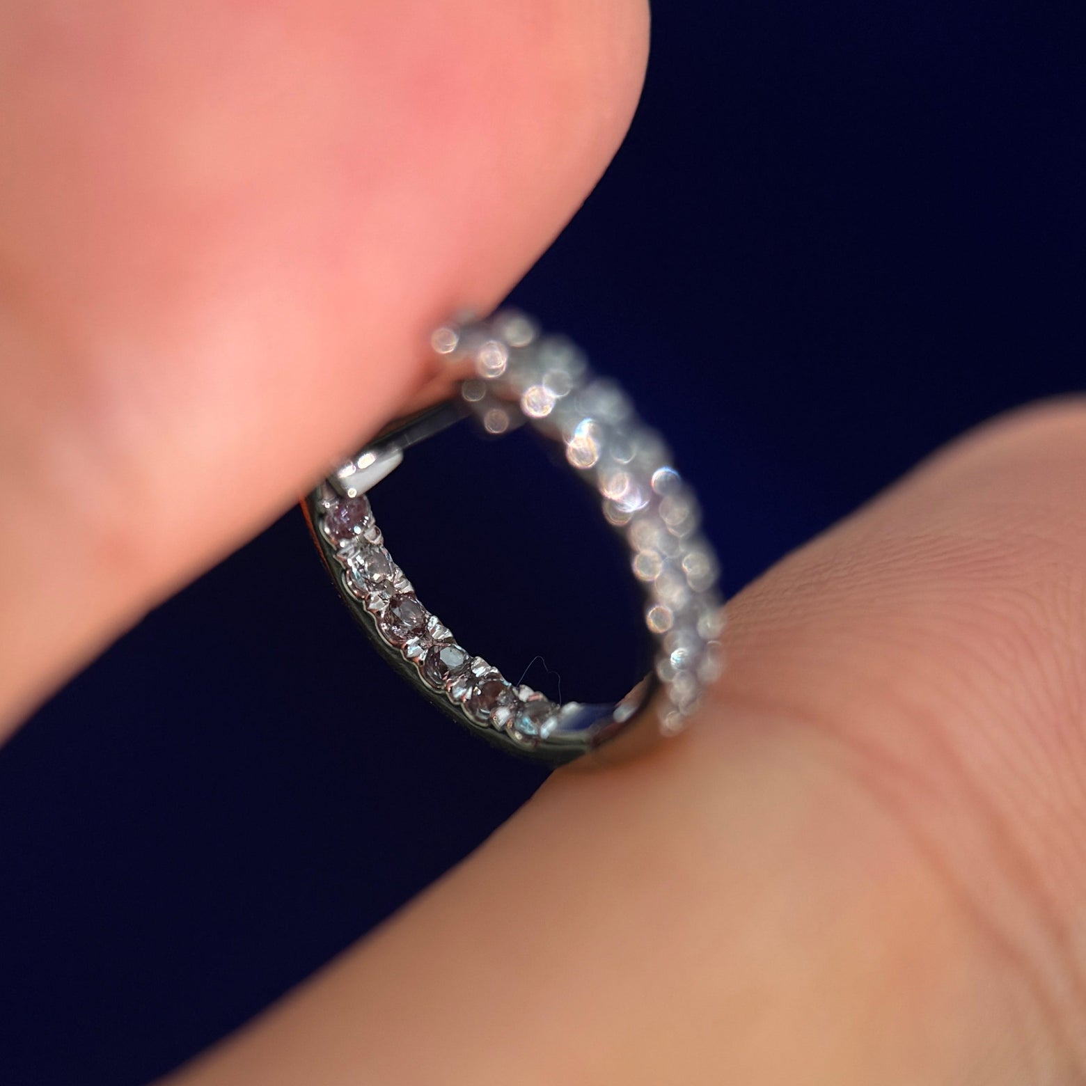 950 Platinum 1.2mm Lab Alexandrites Inside-out Small Huggie Hoops Custom Earrings Pair