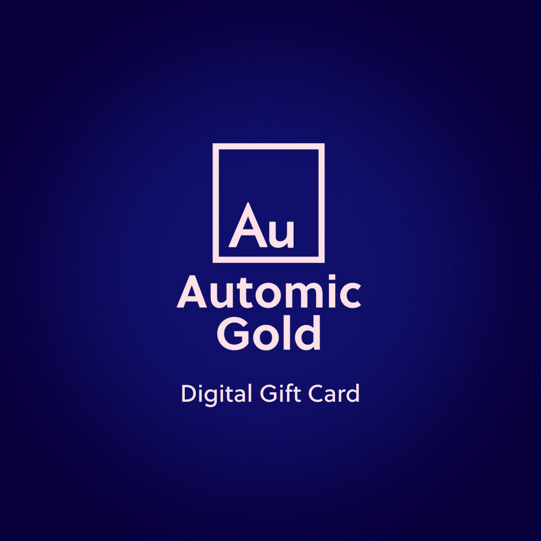 A digital gift card from Automic Gold with a blue background and the brand's logo and text
