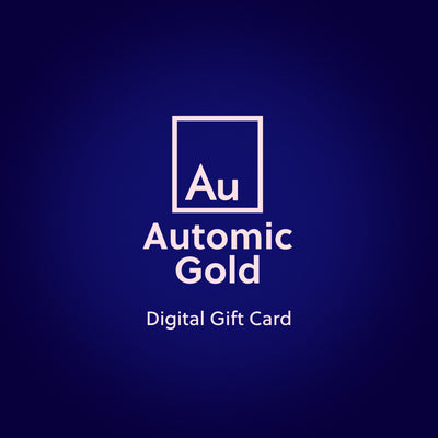 A digital gift card from Automic Gold with a blue background and the brand's logo and text