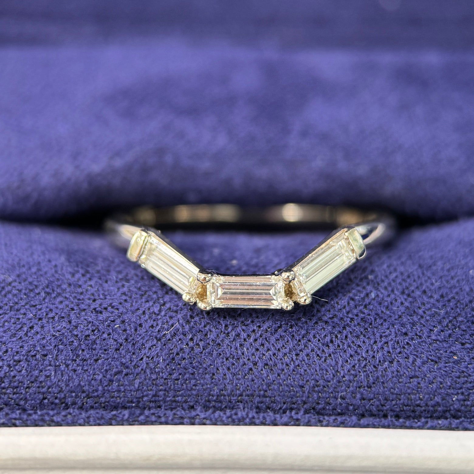 14k Champagne Gold 3pc 5x2mm Baguette Lab Diamonds Custom Nesting Band, Size 7.25