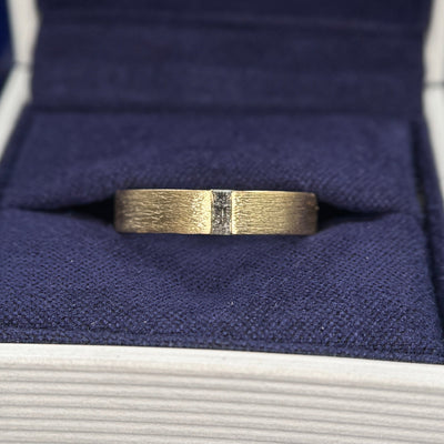 14k Yellow Gold Flush-set 4x2mm Baguette Salt and Pepper Diamond on 4mm Industrial Brushed Band Custom Ring Size 6.5