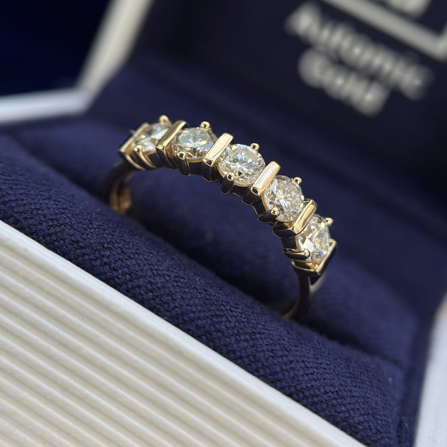 14k Yellow Gold and Prongs-and-bars-set 4pc Customers with 1pc Lab 3.7mm Diamonds on 3.5mm Industrial Mirror Band Custom Ring, 4 gram, size 7
