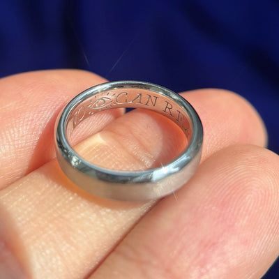 950 Platinum 4.5mm Beveled Edge Band with Custom Engraving, size 3.25