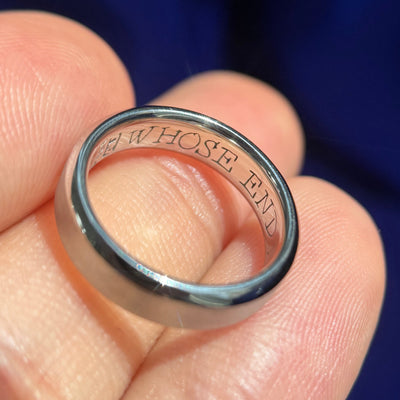 950 Platinum 4.5mm Beveled Edge Band with Custom Engraving, size 3.25