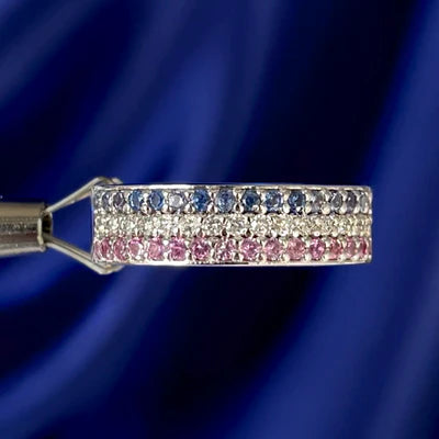 14k White Gold Pink and Light Blue Sapphires with Diamonds on 5mm Band Trans Flag Inspired Custom Ring