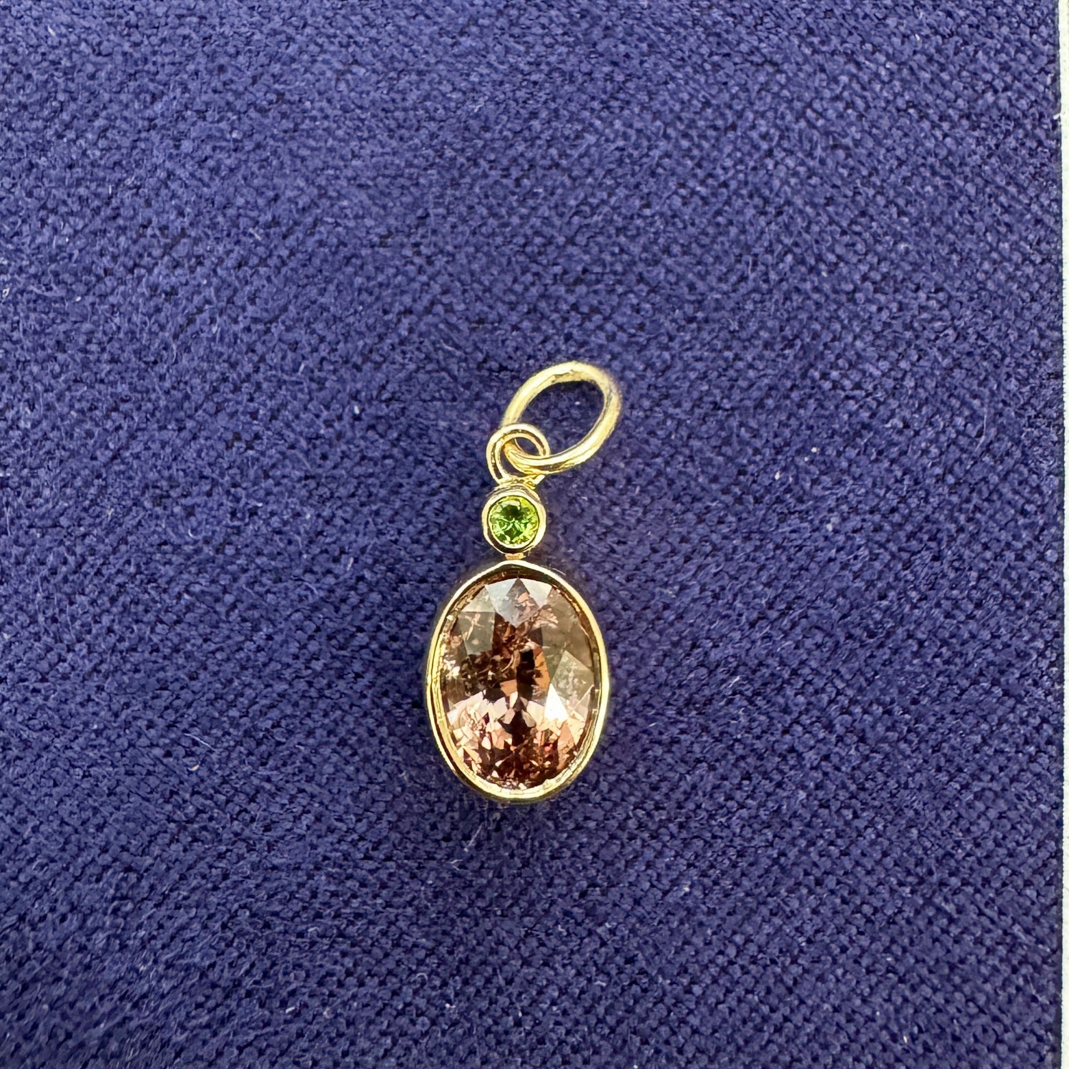 14k Yellow Gold and Bezel-set 1.28ct brown Sapphire with small Green Sapphire on Dangling Bail Custom Pendant
