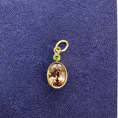 14k Yellow Gold and Bezel-set 1.28ct brown Sapphire with small Green Sapphire on Dangling Bail Custom Pendant