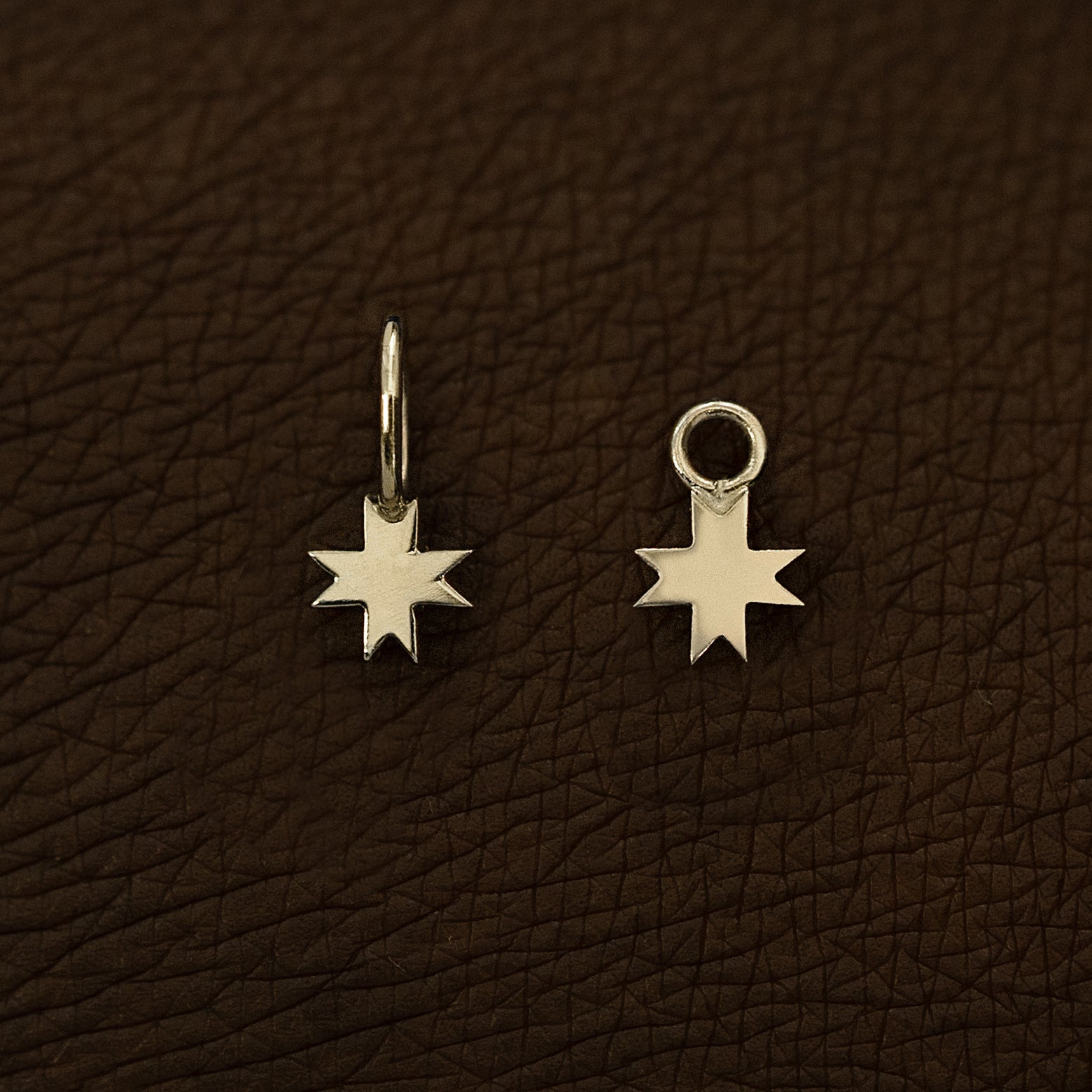 Two champagne gold 8 Pointed Star Charms shown in the For Chain and For Earring options