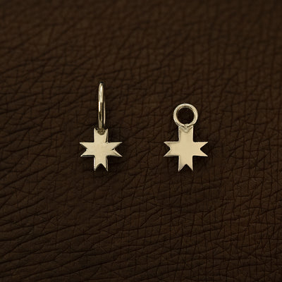 Two champagne gold 8 Pointed Star Charms shown in the For Chain and For Earring options