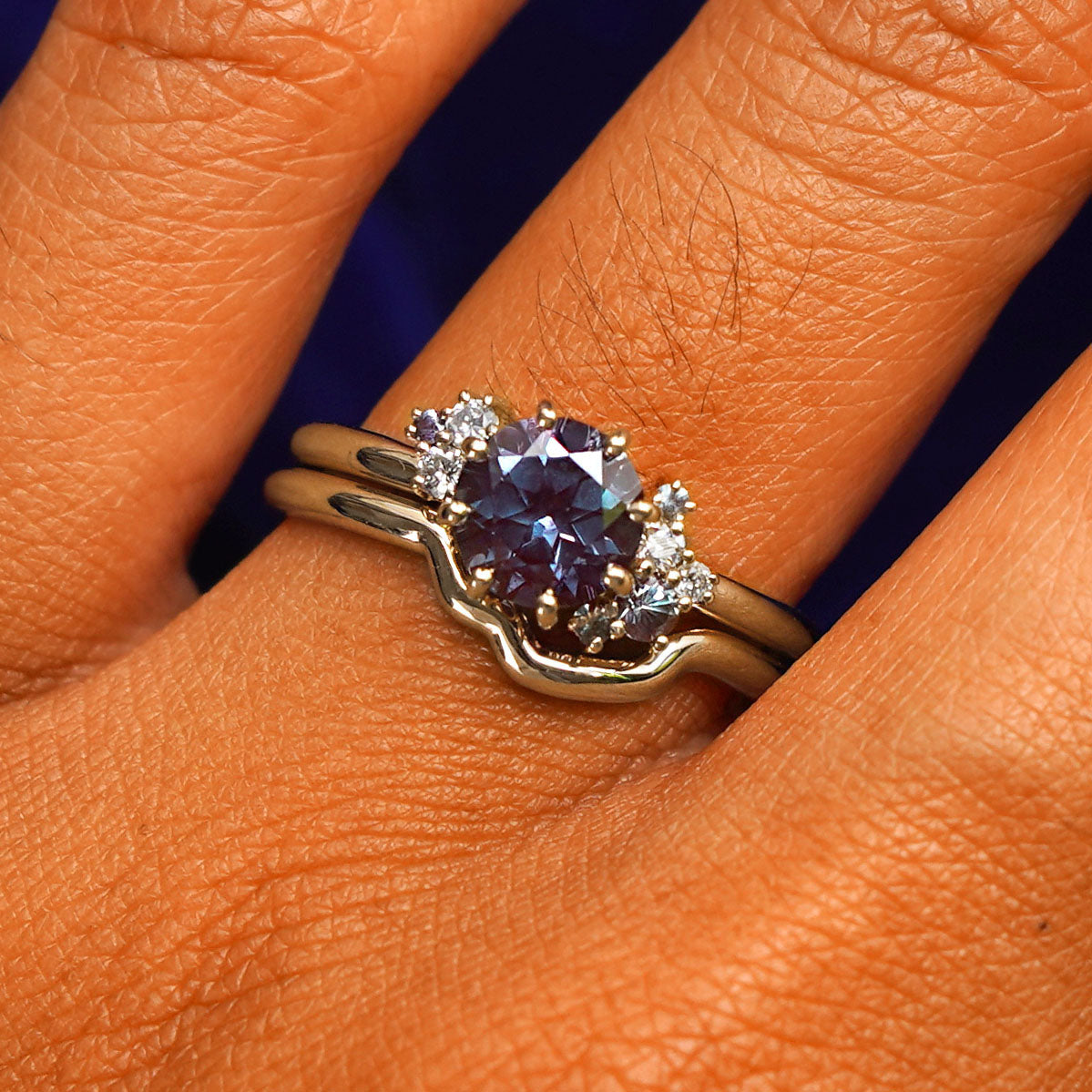 Automic Gold Alexandrite Cluster Ring with Band Fine Jewelry