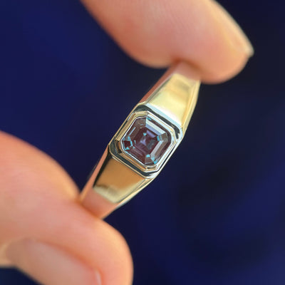 14k Champagne Gold with 5mm Asscher Alexandrite Signet Ring, size 9.75