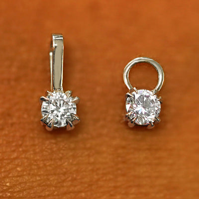 Two champagne gold Diamond Charms shown in the For Chain and For Earring options