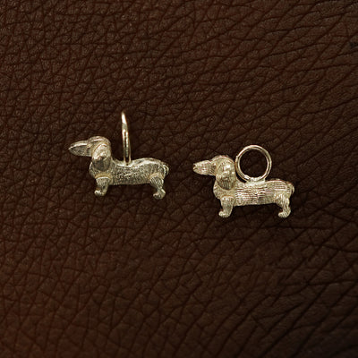 Two 14 karat Champagne solid gold Dog Charms shown in the For Chain and For Earring options