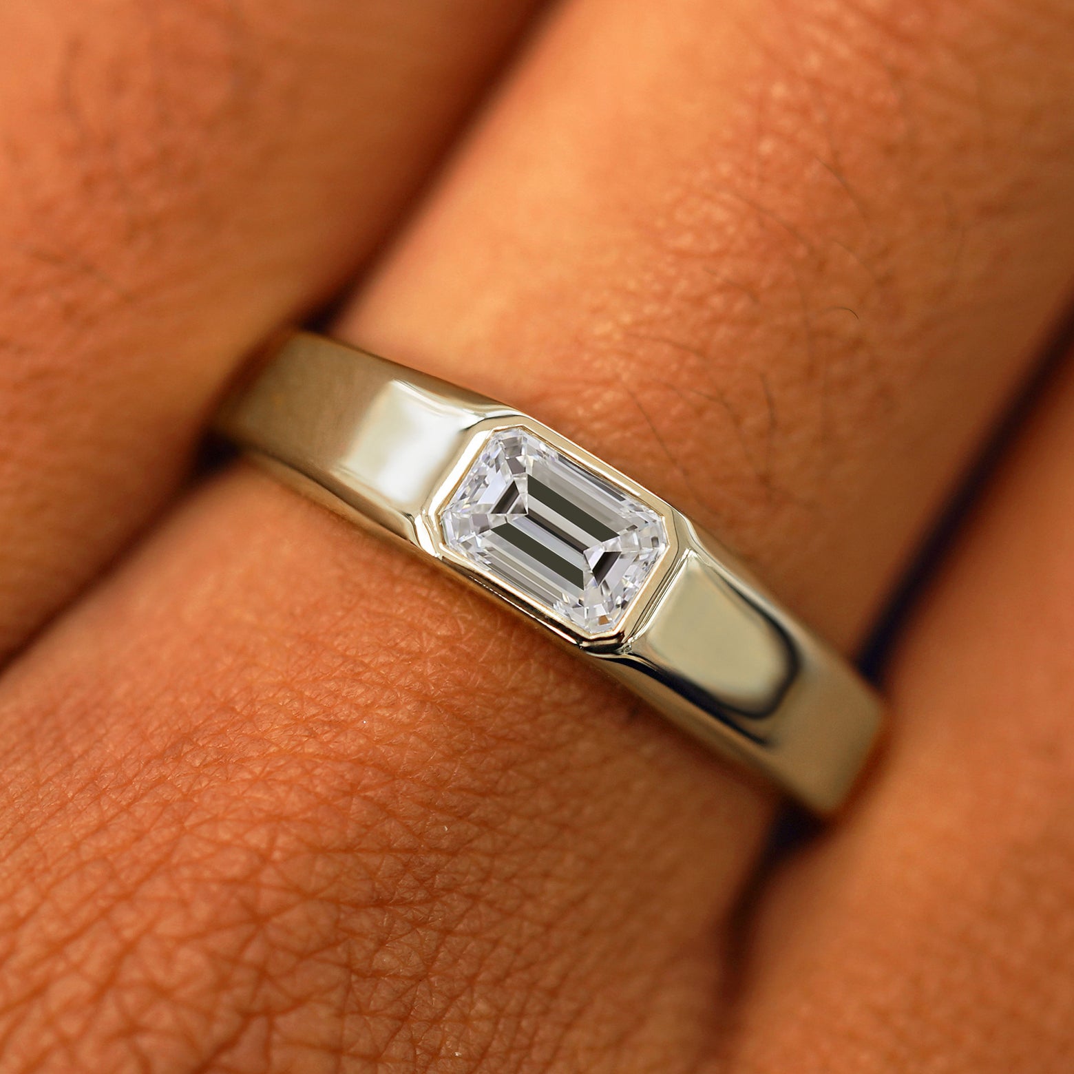 Automic Gold Emerald Cut Lab Diamond Signet Ring Fine Jewelry