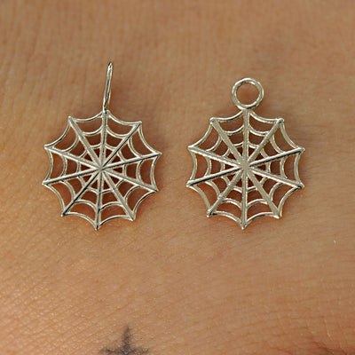 Two 14 karat Champagne solid gold Spider Web Charms shown in the For Chain and For Earring options