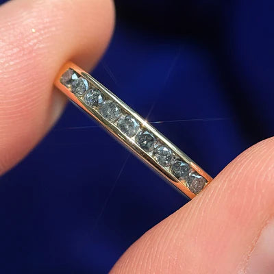 14k Yellow Gold Chanel Set 2mm Round Salt and Pepper Diamonds Custom Wedding Band