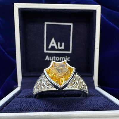 925 Sterling Silver 10mm Shield Cut Citrine with Moon Engravings and 10mm Shield Cut Amethyst with Sun Engraving Custom Matching Rings