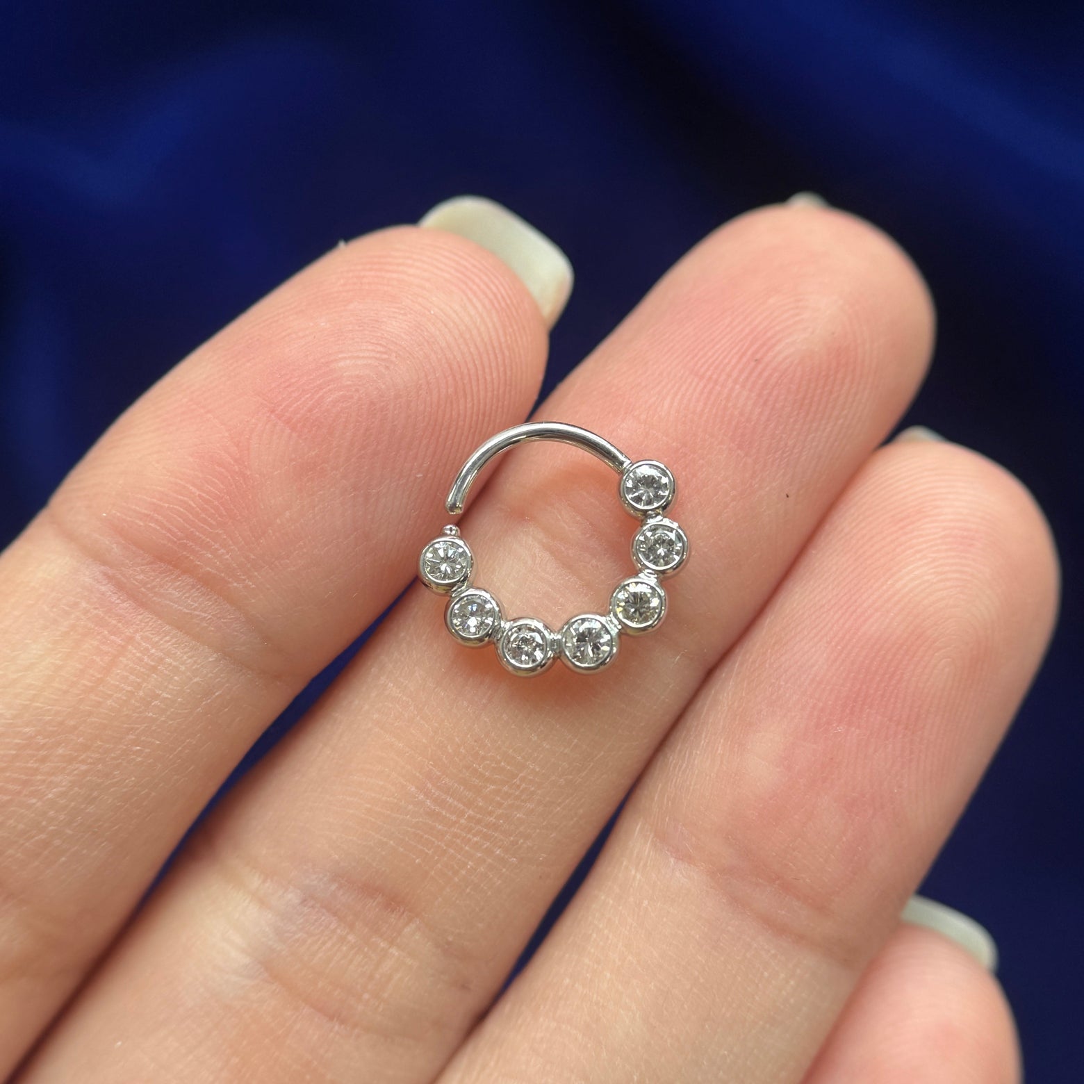 950 Platinum and 7pc Clinets Round Diamonds Closed Bezel set on 18g 8mm inner 10mm outer Custom Septum