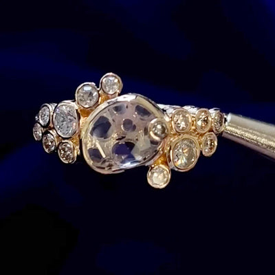 14k Yellow Gold Bezel Set Oval Sapphire and Diamonds Custom Cluster Ring