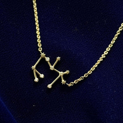 14k Yellow Gold Bezel Set Diamonds Sagittarius Constellation Pendant on Cable Chain Custom Necklace