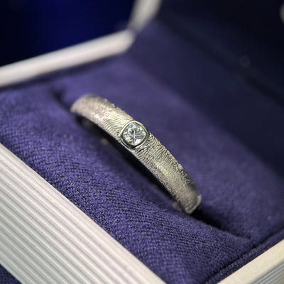 950 Platinum and Bezel-low-set 3mm Cushion Moissanite on 4mm Mix Mirror Band with custom fingerprint engraving Custom Ring, 8 grams, size 10.5