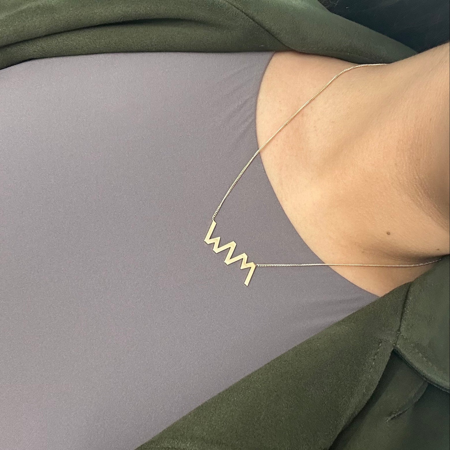 14k Yellow Gold 20mm Tall Cut-out MVW Custom Pendant Charm Soldered onto 20inch Mini Miami Chain