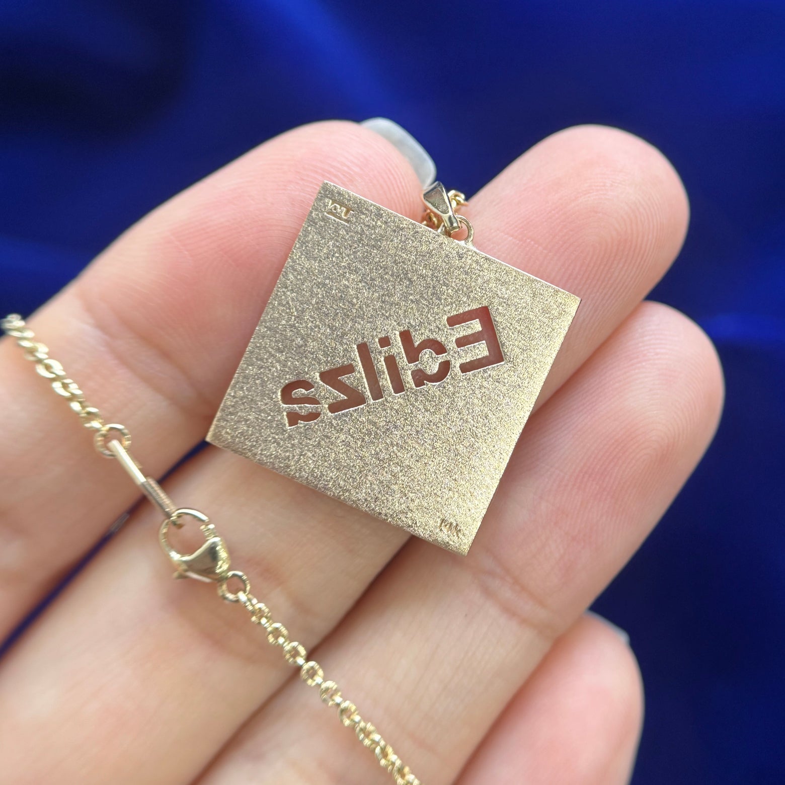 14k Yellow Gold 20x20mm Edilza cut-out Custom Pendant, 1.5 grams with Medium Cable Chain
