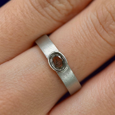 950 Platinum Oval Lab Diamond with Salt and pepper Diamonds and Oval Salt-and-pepper Diamond on 4mm Industrial Matte Band Custom Rings