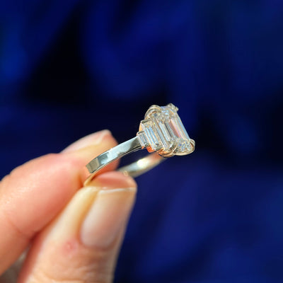 14k Yellow Gold Emerald Cut Lab Diamond with Baguette Lab Diamonds Art Deco Inspired Custom Ring