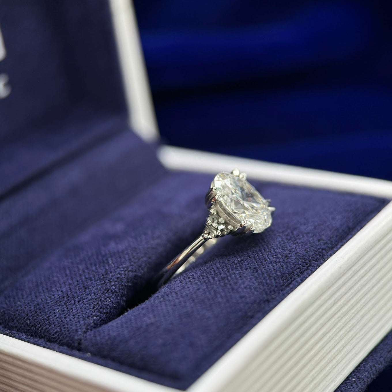 950 Platinum Oval Lab Diamond with Salt and pepper Diamonds and Oval Salt-and-pepper Diamond on 4mm Industrial Matte Band Custom Rings