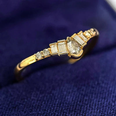 14k Yellow Gold Mixed Shape Light Grey Salt and Pepper with Baguette White Diamonds Nesting Band