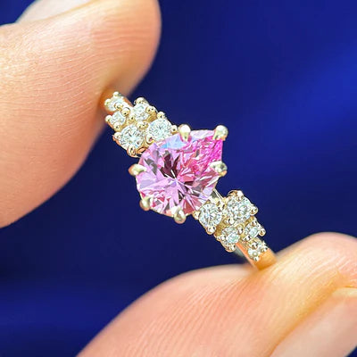 14k Yellow Gold Customers Sapphire and Round Moissanites on Thin Band Custom Ring