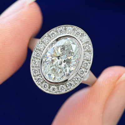 950 Platinum Oval Lab Diamond with Halo of Lab Diamonds Custom Ring