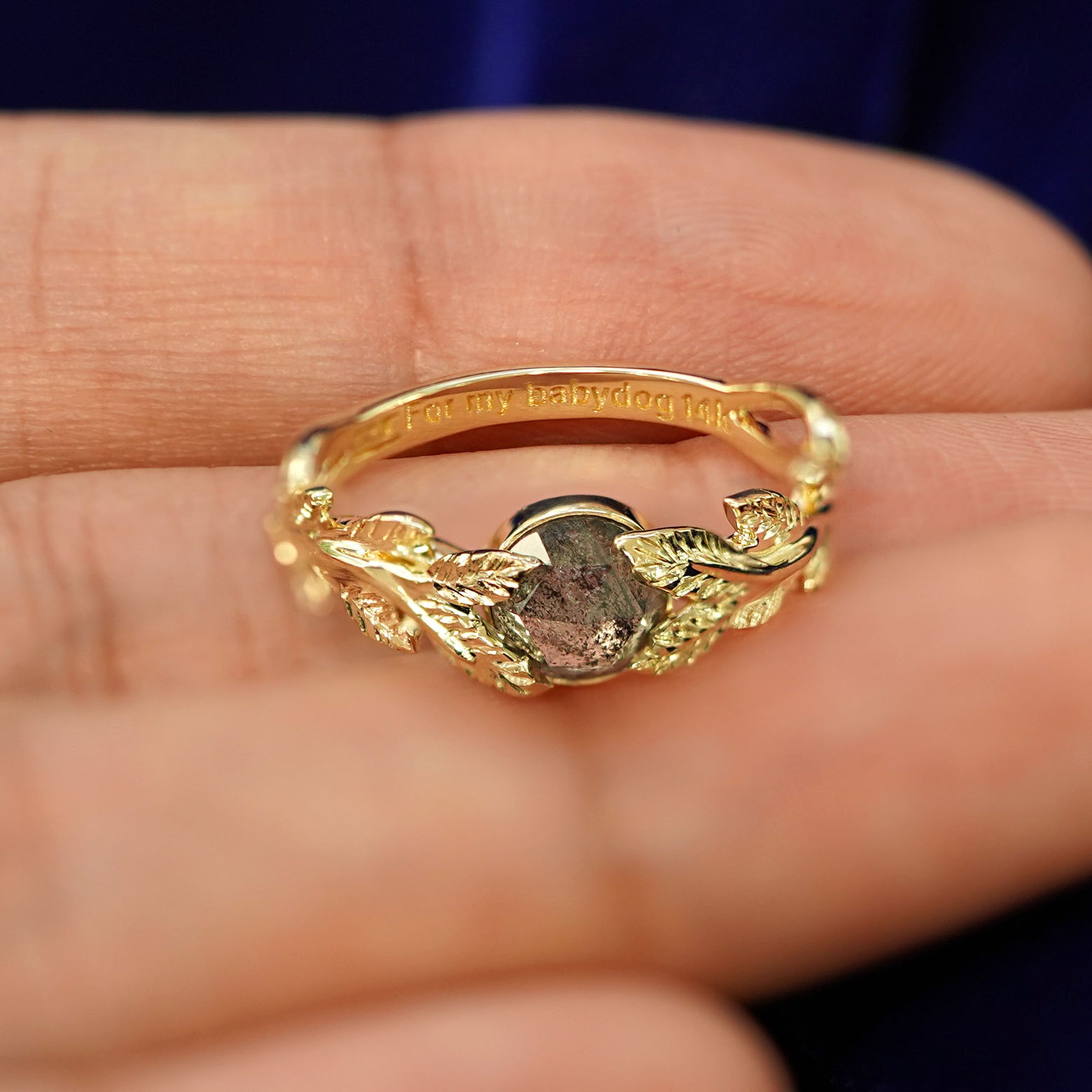 Gold Ring Engraving Automic Gold Diamond Leaves Ring Sustainable
